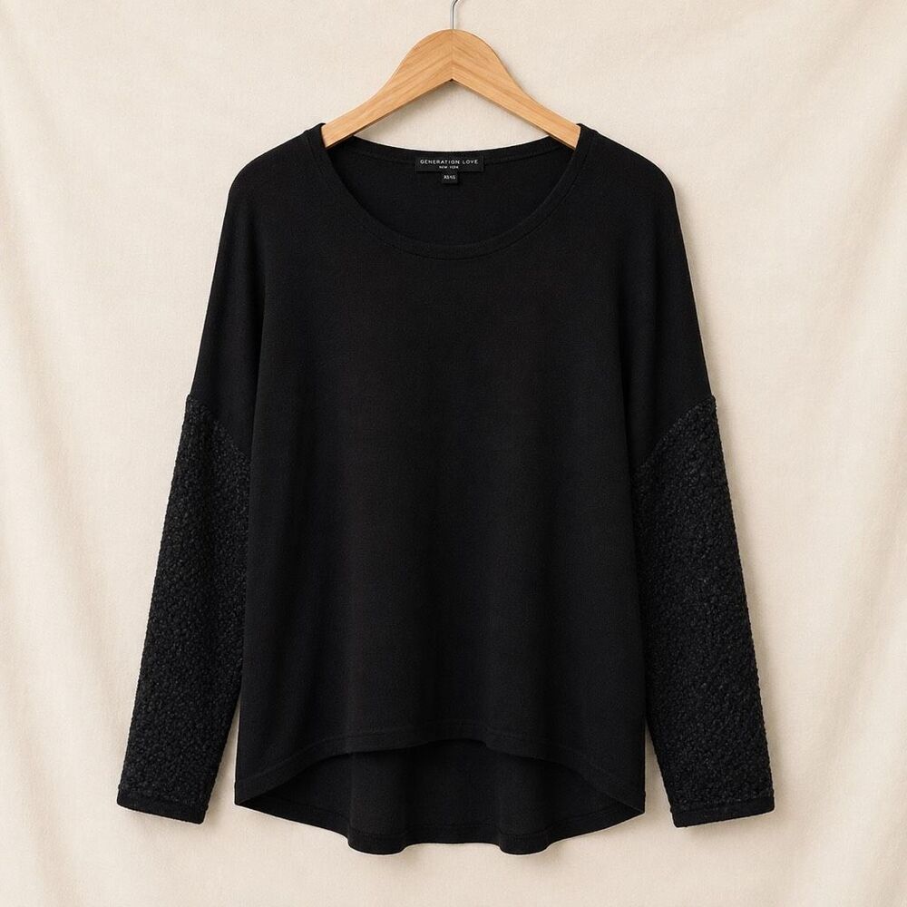 Generation Love Black Textured Sleeve Hi Low Top XS/S Wool Blend Made USA
